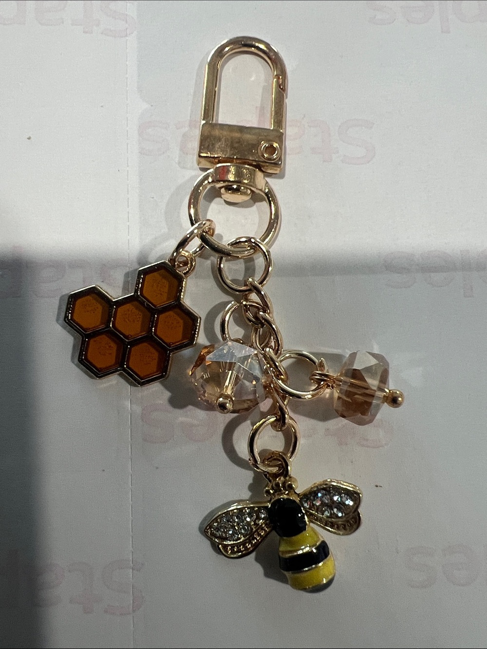 Gold-Tone Bee & Honeycomb Keychain Charm - Yellow Accent